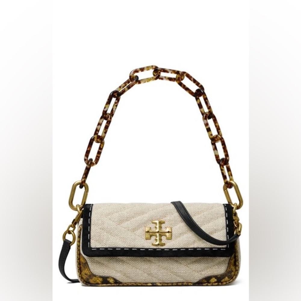 Tory Burch small Kira mixed-media shoulder bag cream & black New